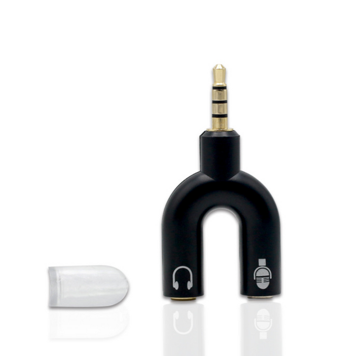 techplus U-Type dual 3.5mm headphone audio splitter adapter for mobile phones and headsets, shown with connecting cables