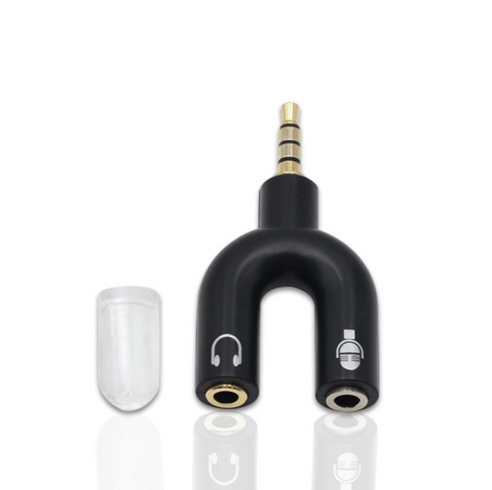 Techplus U-Type Dual 3.5mm headphone audio splitter adapter for mobile phones and headsets, with two audio jacks.