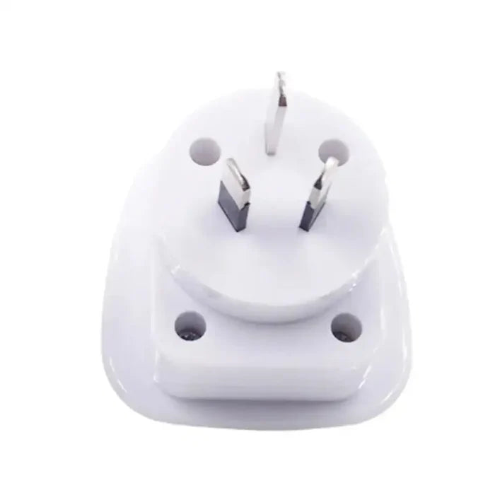 White UK/US to Australia power plug adapter by Habicare, 10A 250V, for connecting devices across regions.