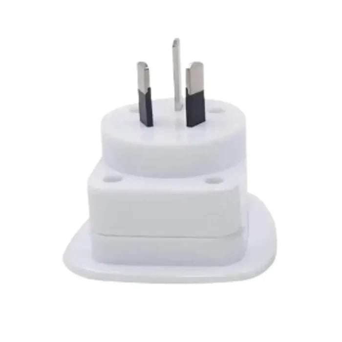 White UK/US to AU power plug adapter by Habicare, 10A 250V, compact design for international travel and electrical compatibility.
