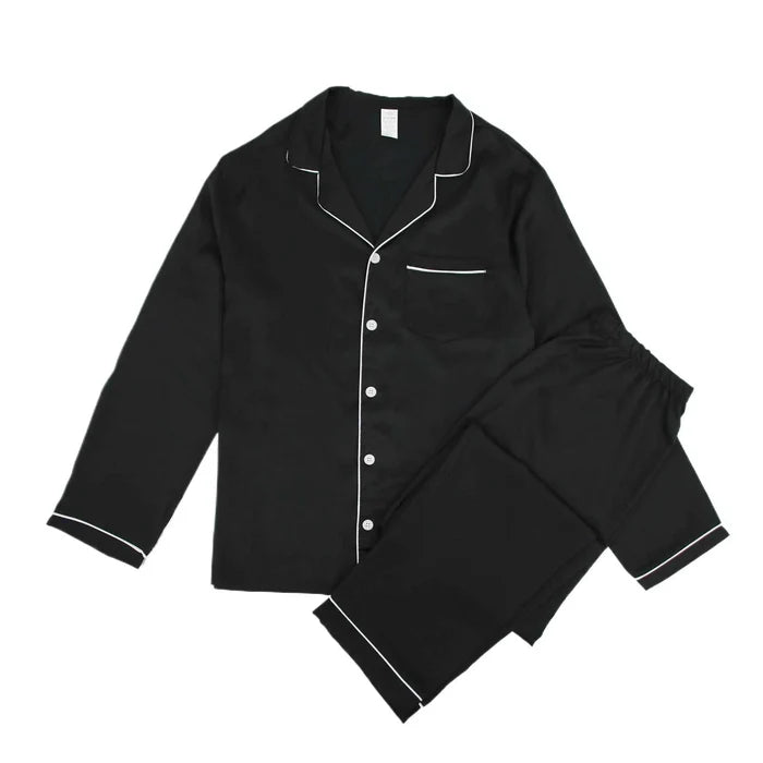 Men's silk satin pajamas set by ShopHub NZ featuring luxurious, comfortable loungewear for relaxation and sleep.