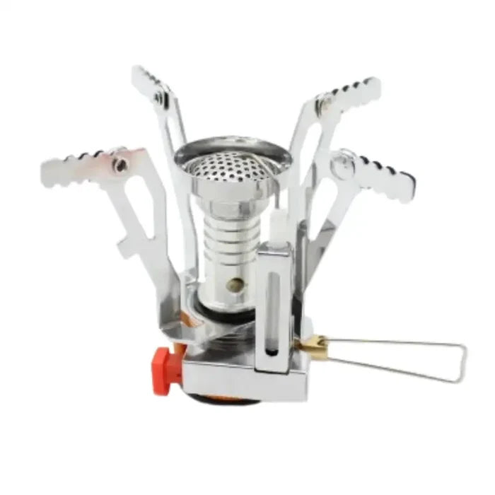Habicare ultra-light foldable gas stove for camping and hiking, compact stainless steel design, portable outdoor cooking gear