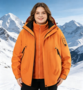 Unisex 3-in-1 waterproof and windproof mountain jacket with detachable layers, suitable for outdoor activities and hiking.