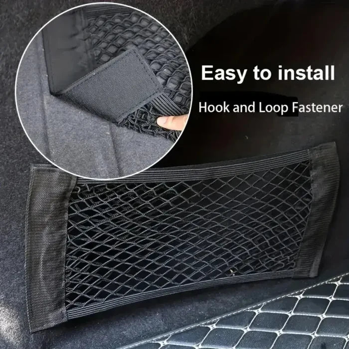 Habicare Universal Double Mesh Vehicle Storage Net in three sizes, designed to organize and secure items in car trunks.