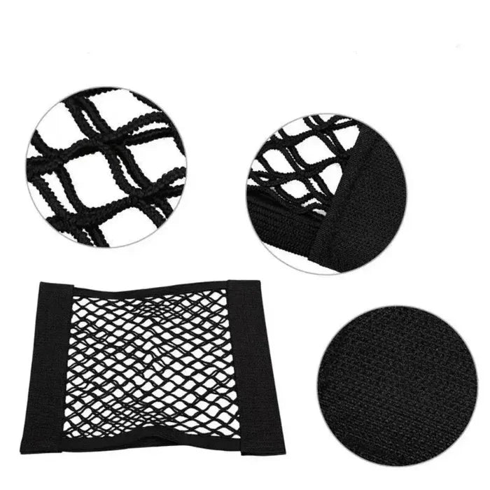 HBC Habicare universal double mesh vehicle storage net in three sizes, designed to organize and secure items in car trunks.