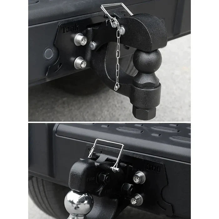 Habicare Universal Tow Bar Ball Cap Cover with Knob, black protective cap for hitch ball, shown on a vehicle hitch.