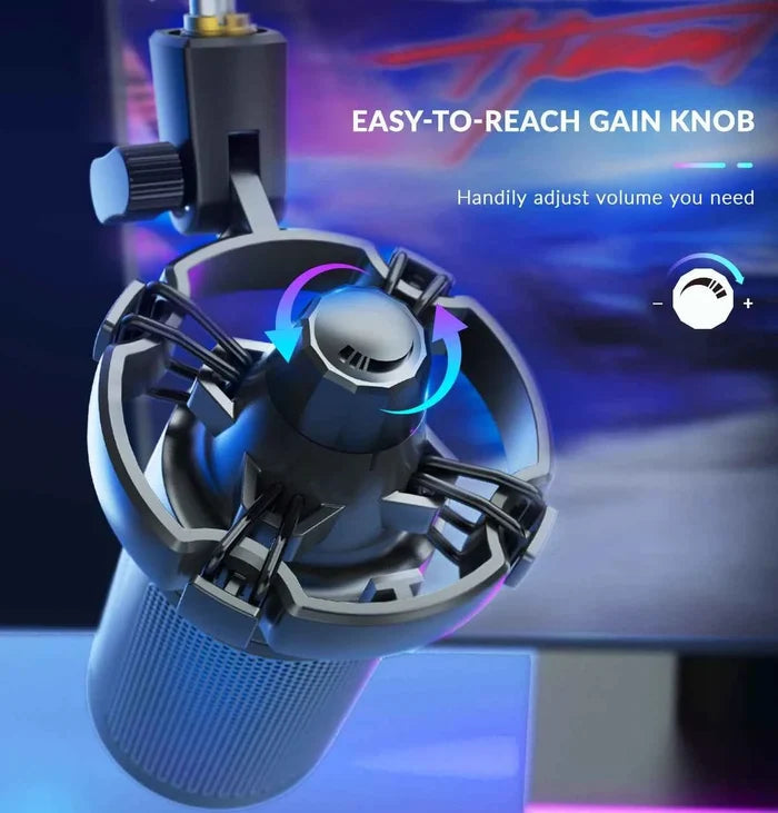 FIFINE Gaming USB Microphone Kit with black microphone, adjustable stand, and accessories for streaming and gaming setups.