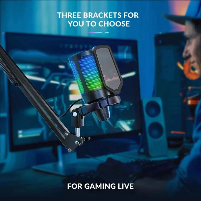FIFINE Gaming USB Microphone Kit with adjustable microphone arm and pop filter for clear voice recording and gaming communication