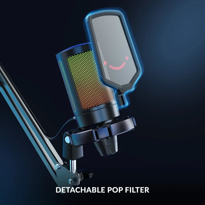 FIFINE Gaming USB Microphone Kit with adjustable arm, pop filter, and stand for high-quality gaming and streaming audio.