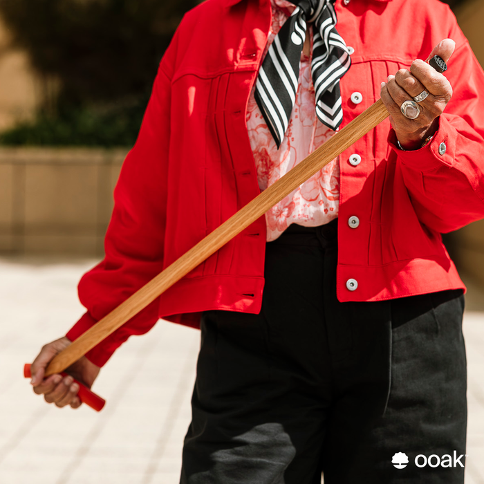 Ooak Coral and Oak walking stick with botanical design, featuring coral and oak wood accents for stylish support.