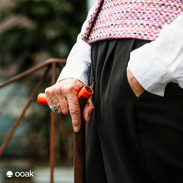 Ooak coral and walnut walking stick with Havana-style design, featuring a polished coral handle and walnut shaft.