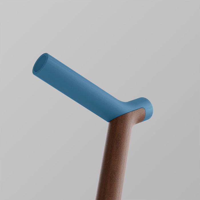 Ooak Uno walking stick with walnut handle and Pacific-colored shaft, featuring a sturdy design and ergonomic grip.