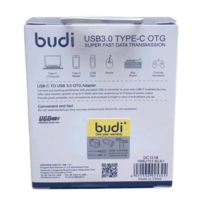 9eight5 USB 3.0 Type-C OTG Budi Adapter DC151B for connecting USB devices to Type-C smartphones and tablets.