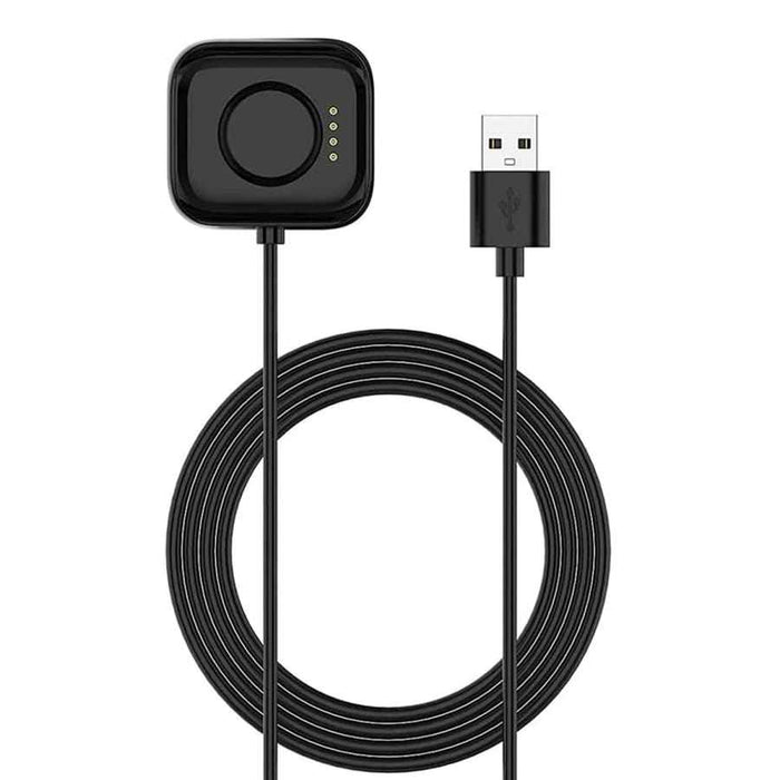 Black USB-A charger for OPPO Watch (41mm, 46mm, SE) with 1m cable, designed for charging OPPO smartwatches.