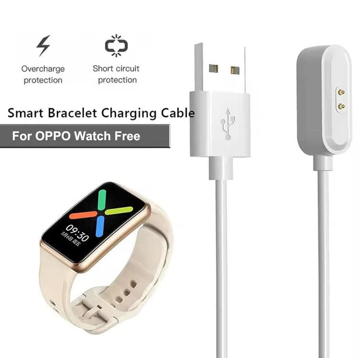 White USB-A charger for OPPO Watch Free, 1 meter cable, compatible with That Watch Shop accessories.