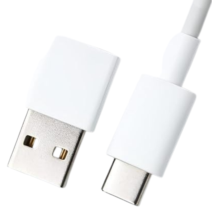White 1m USB-A to USB-C charger cable for Nubia phones by 9eight5, showing the cable connected to a device.