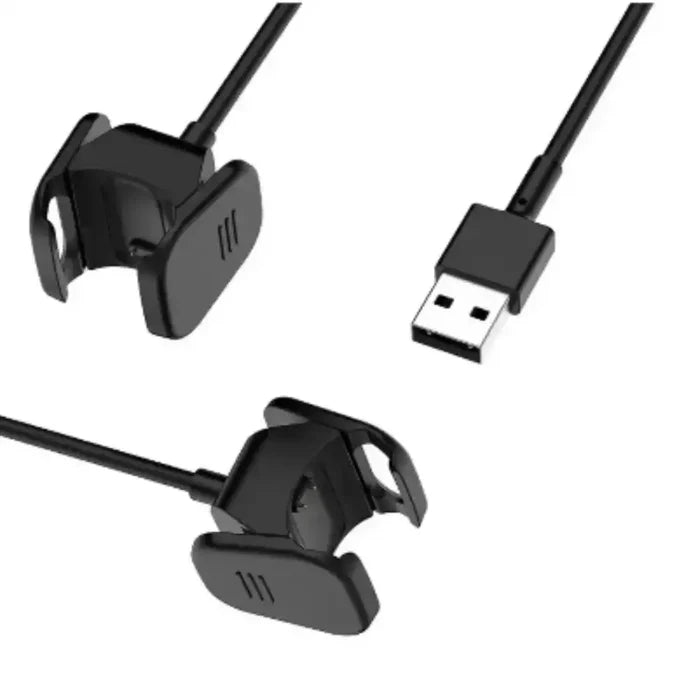 Habicare TWS USB charger cable for Fitbit Charge 3 and 4, showing the black cable with USB connector and charging end.