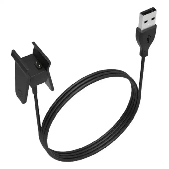 Habicare TWS USB charger cable compatible with Fitbit Charge 3 and 4 fitness trackers, shown with connector and cable details.