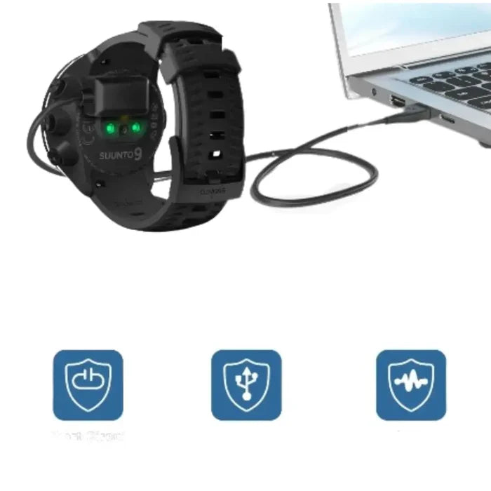 Habicare TWS USB charger compatible with Suunto 9, Spartan, D5, and EON Core fitness watches, shown on white background.