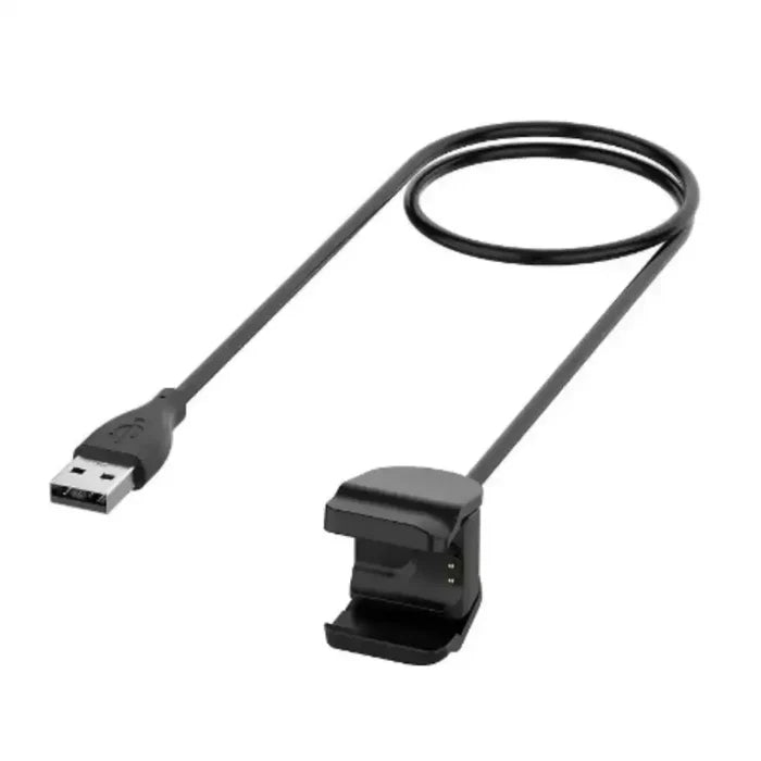 Magnetic USB charger for Xiaomi Mi Band 2-7, TWS Habicare brand, shown connected to a fitness tracker in a close-up image.