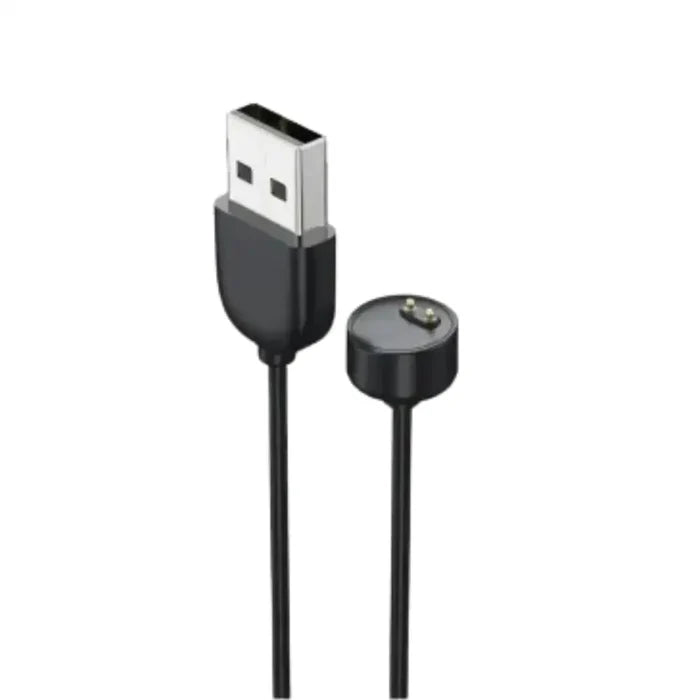Magnetic USB charger for Xiaomi Mi Band 2-7, TWS style, branded Habicare, shown connected to a Mi Band fitness tracker.