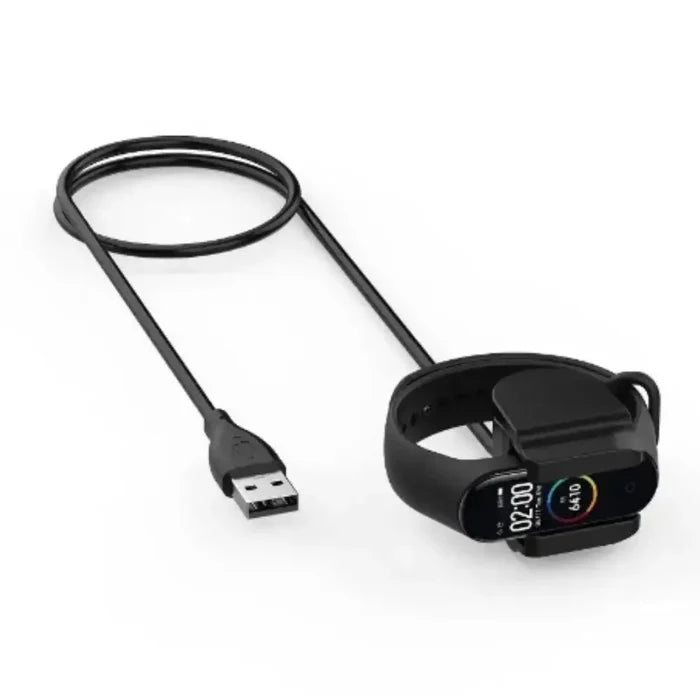 Magnetic USB charger for Xiaomi Mi Band 2 to 7, compatible with Habicare TWS fitness tracker, shown connected to device.