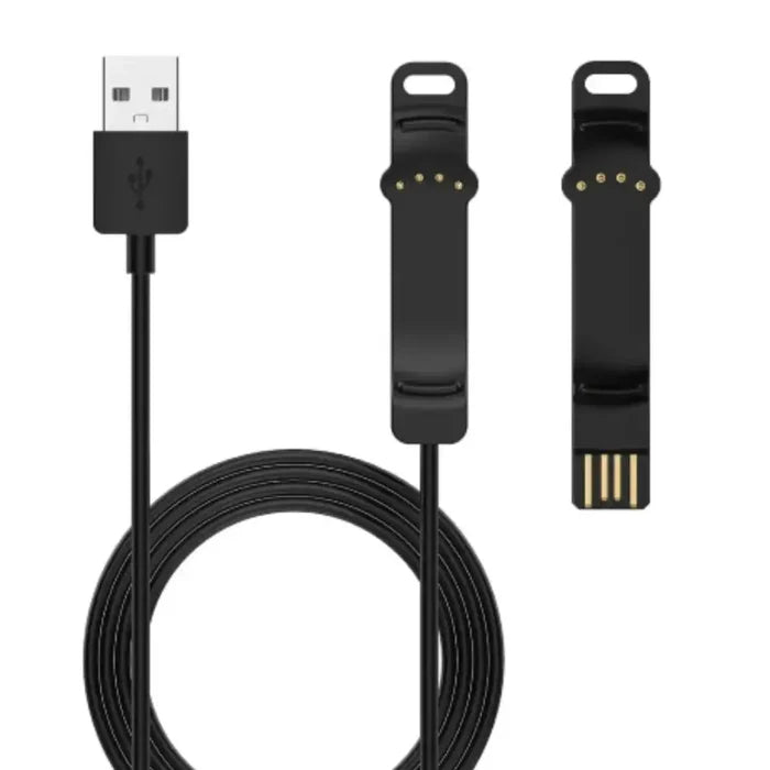 Habicare TWS USB charging cable for Polar Unite watch, showing the cable connected to the watch for charging.