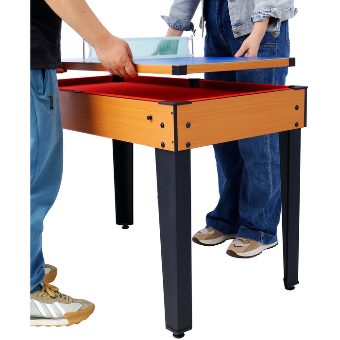 Versatile 5-in-1 Multi-Game Table with Billiards, Foosball & More, Brown/Red