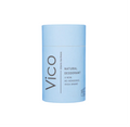 Blue deodorant container with 'Vico' branding on a white background