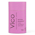 Pink deodorant container with 'Vico' branding on a white background