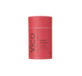 Red cylindrical deodorant container with 'Vico' branding on a white background