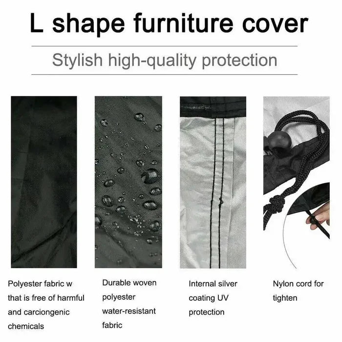Habicare V/L-shape waterproof garden sofa cover for rattan corner furniture, designed to protect outdoor patio furniture.