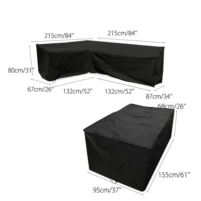 Habicare V/L-Shape waterproof garden sofa cover for rattan corner furniture, showing protective cover in natural outdoor setting