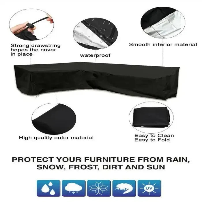 Habicare V/L-Shape waterproof garden sofa cover protecting rattan corner furniture in SS size, designed for outdoor patio use.