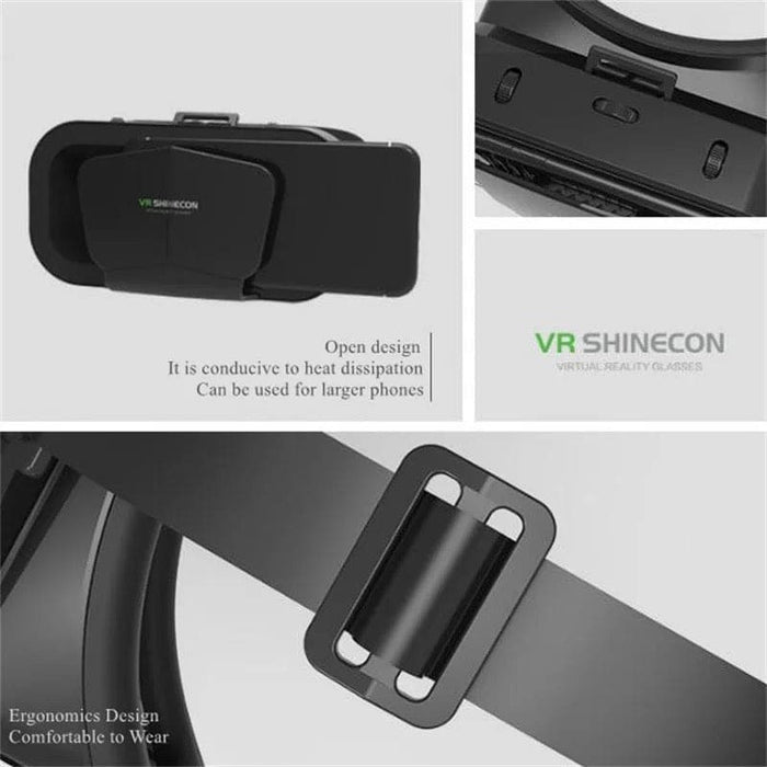 9eight5 VR goggles with remote control, featuring a sleek design and adjustable head straps for immersive virtual reality experiences.