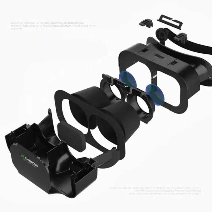 9eight5 VR goggles with remote control for immersive virtual reality experiences, featuring adjustable straps and sleek design.