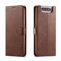 Brown wallet case for Samsung Galaxy A80 and A90 by 9eight5, featuring card slots and a secure flip cover.
