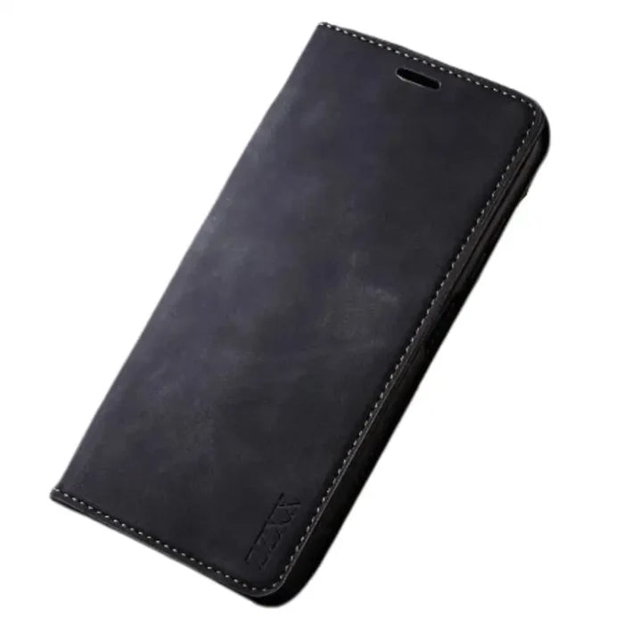 Black Habicare 9eight5 wallet case for Samsung Galaxy S and A series with magnetic closure, featuring card slots and slim design.