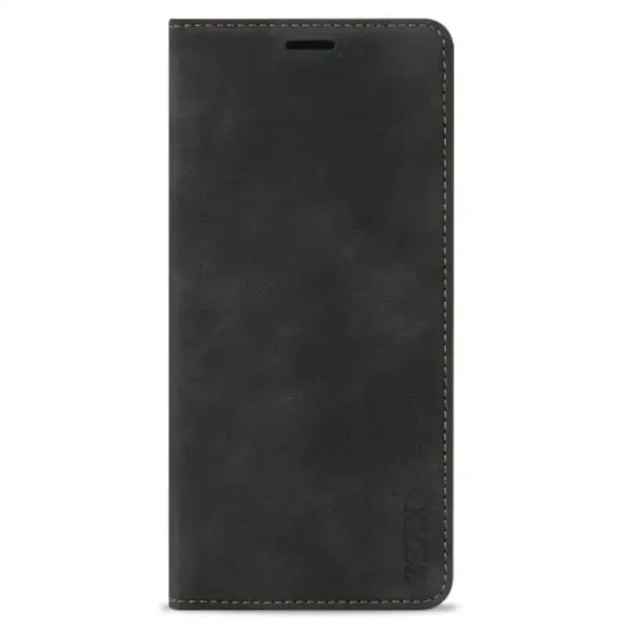 Black Habicare 9eight5 wallet case for Samsung Galaxy S and A series with magnetic closure and card slots.