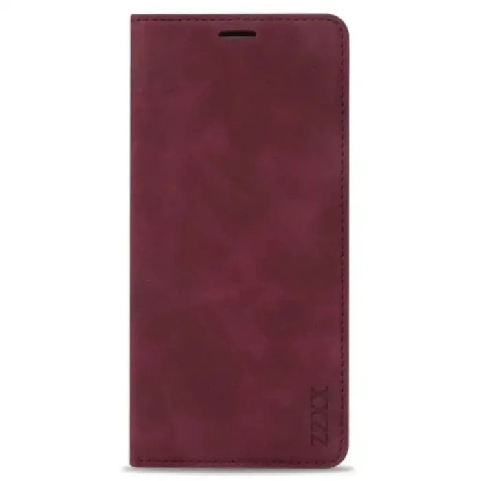 Habicare 9eight5 magnetic wallet case for Samsung Galaxy S and A series in wine red, featuring card slots and protective cover.