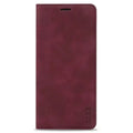 Habicare 9eight5 magnetic wallet case for Samsung Galaxy S and A series in wine red, featuring card slots and protective cover.