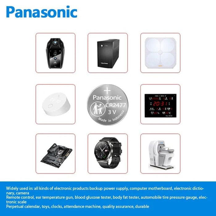 Pair of Panasonic CR2477 watch batteries from That Watch Shop, suitable for digital and analog watches.
