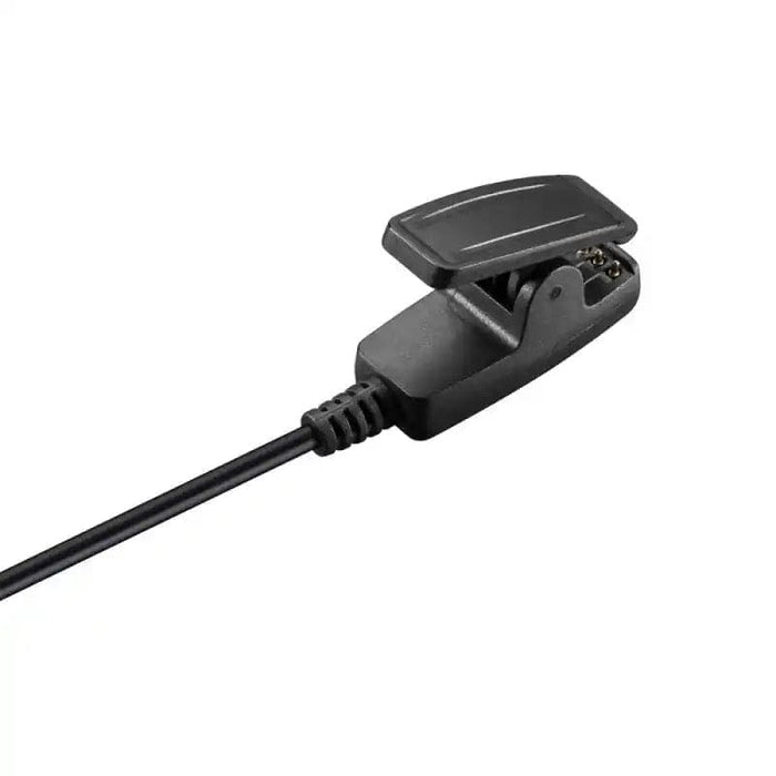 Garmin watch charger with USB clip connection, compatible with Garmin devices for easy charging.