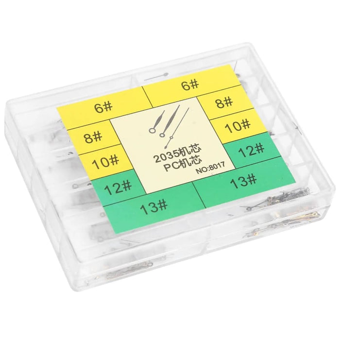 Set of 100 watch hands including hour, minute, and second hands in black, gold, and silver for watch repair and customization.