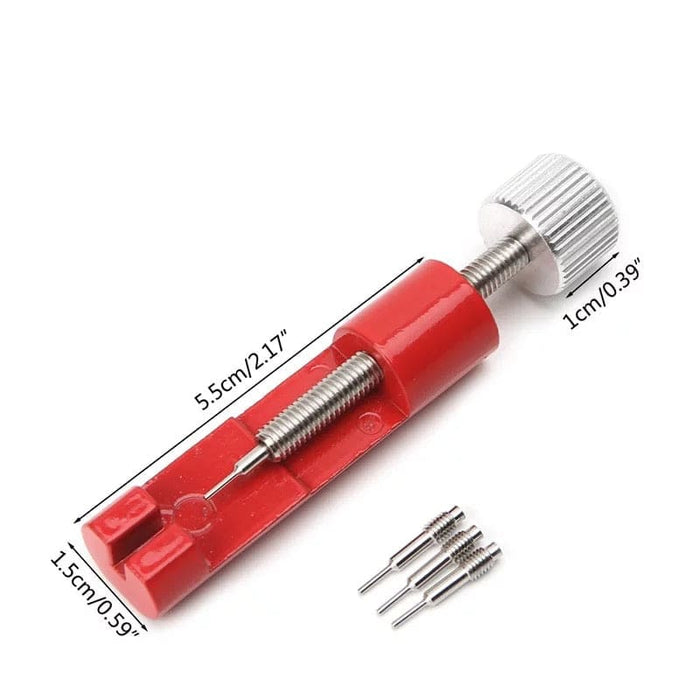 Red watch link remover tool from That Watch Shop, used for adjusting watch band links with precision.