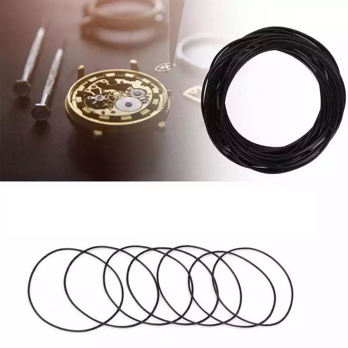 Close-up of 0.5mm watch O-rings used as waterproof watch seals, part of watch repair tools by That Watch Shop.