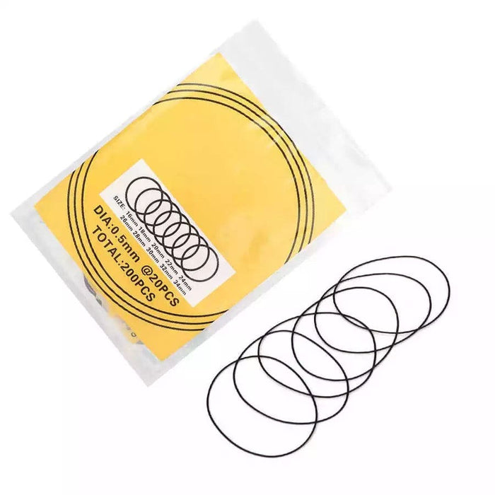 Close-up of 0.5mm Watch O-rings for waterproof watches, made of durable rubber, used for sealing and waterproofing watch cases.
