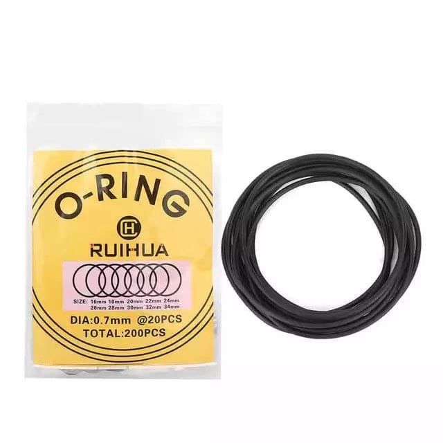 Close-up of 0.7mm watch O-rings for waterproof watches, used as repair tools for watch sealing and maintenance.