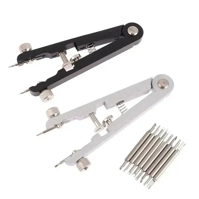 Habicare HBC watch spring bar pliers in black and silver, 2-piece set for watch band adjustments and strap replacement.