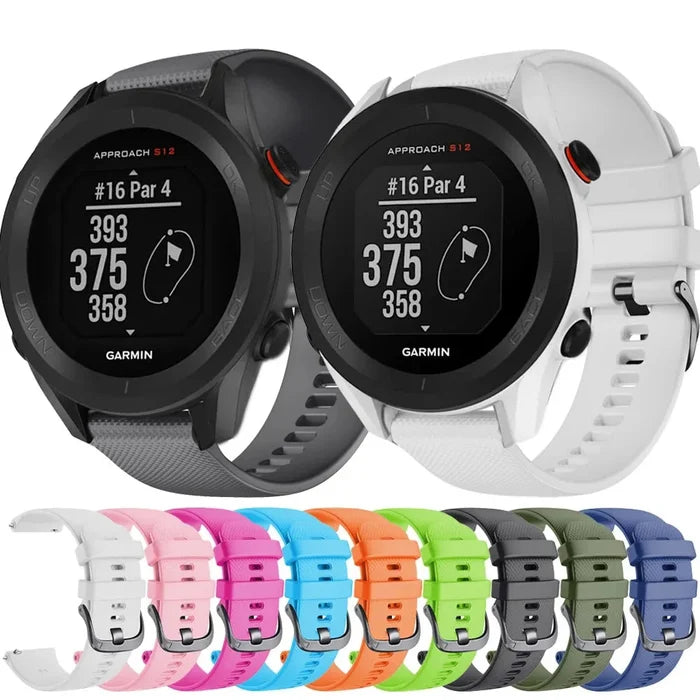 Habicare TWS watch strap for Garmin Approach S12/S42, 20mm width, available in nine colors, flexible silicone band.